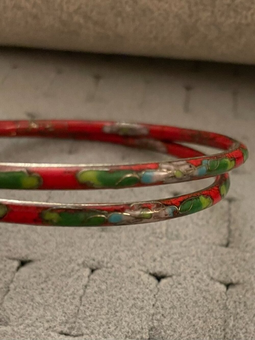 Vintage Jewelry Bundle Set of 2 Red Cloisonne Bangles 1960s Retro 20 grams Boho - Picture 8 of 14